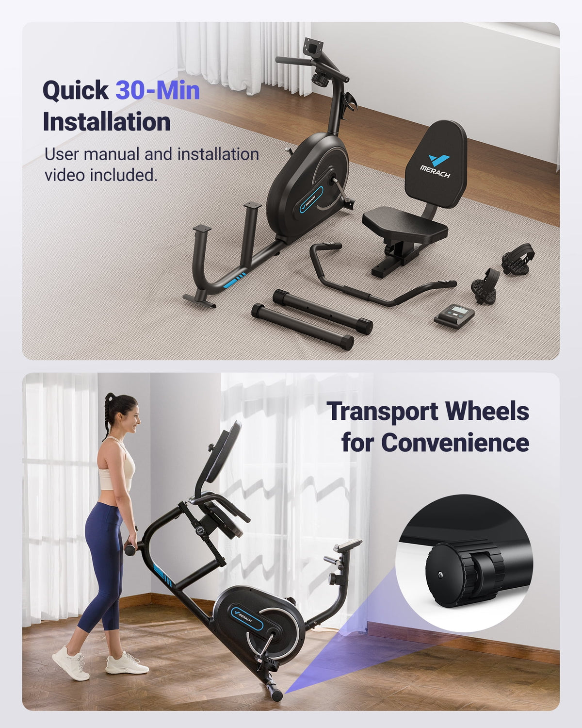MERACH Recumbent Exercise Bikes for Home Sit Down Stationary Bicycle Magnetic 8 Levels Resistance Indoor Cycling Bike with Free APP