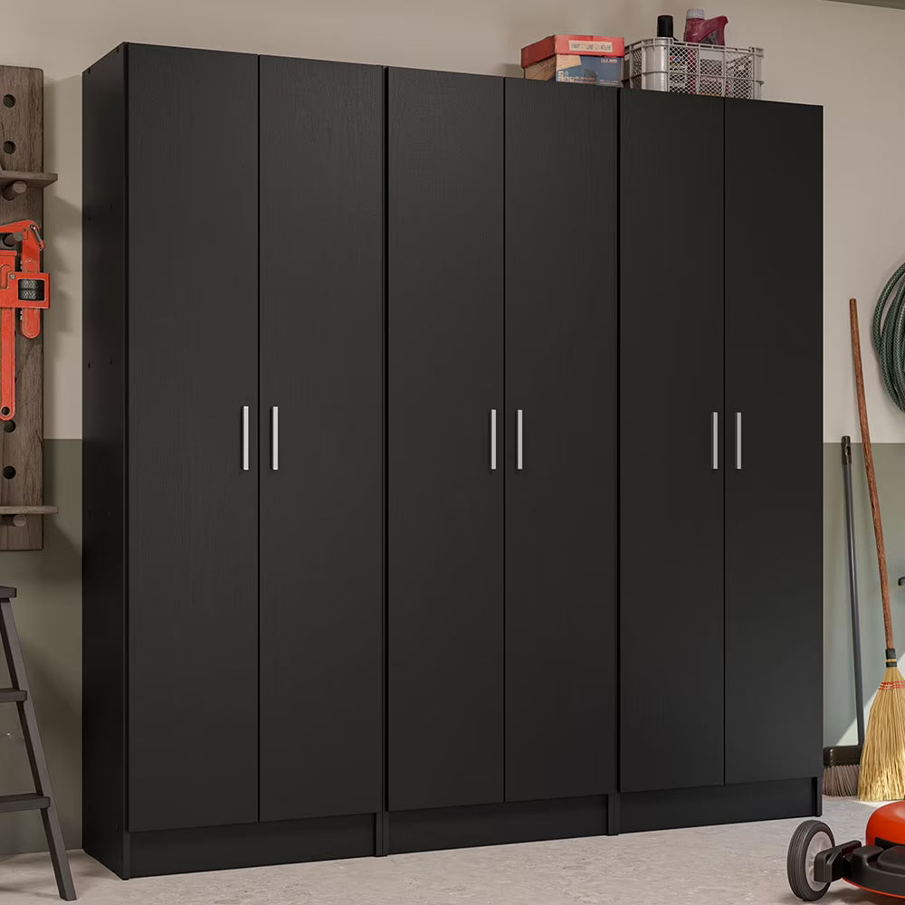 Madesa Garage Set 3 Pantry Storage Cabinet with 15 Utility Shelves 71"L Wooden Organization Unit for Garage - White
