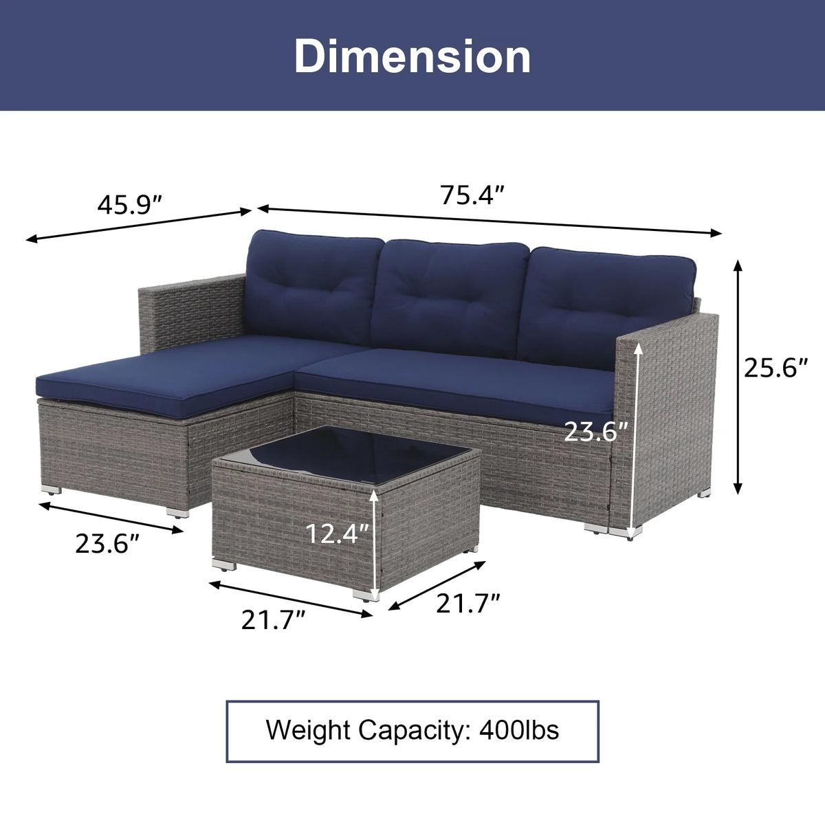 3 Piece Patio Furniture Sets,  Outdoor All-Weather Wicker Sectional Sofa Set, Beige