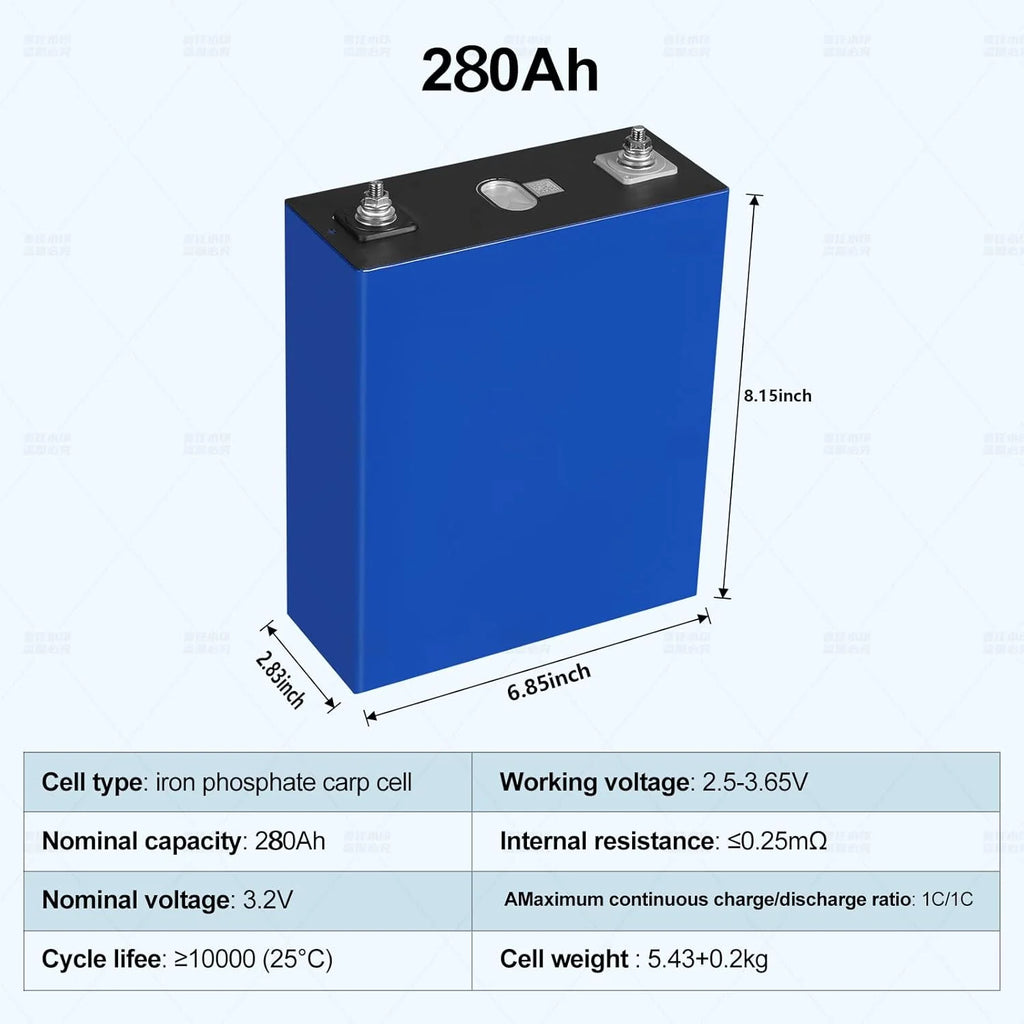 280Ah 3.2V Battery 4 Pack LiFePO4 Grade A Deep Cycle Lithium Iron Phosphate Rechargeable with Nuts and Bus Bars,8000-10000Life Cycles��Replacement Batteries for Solar Systems, Cars, RVs