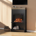 Mateo Electric Fireplace with Mantel and Open Shelf, Black with Natural