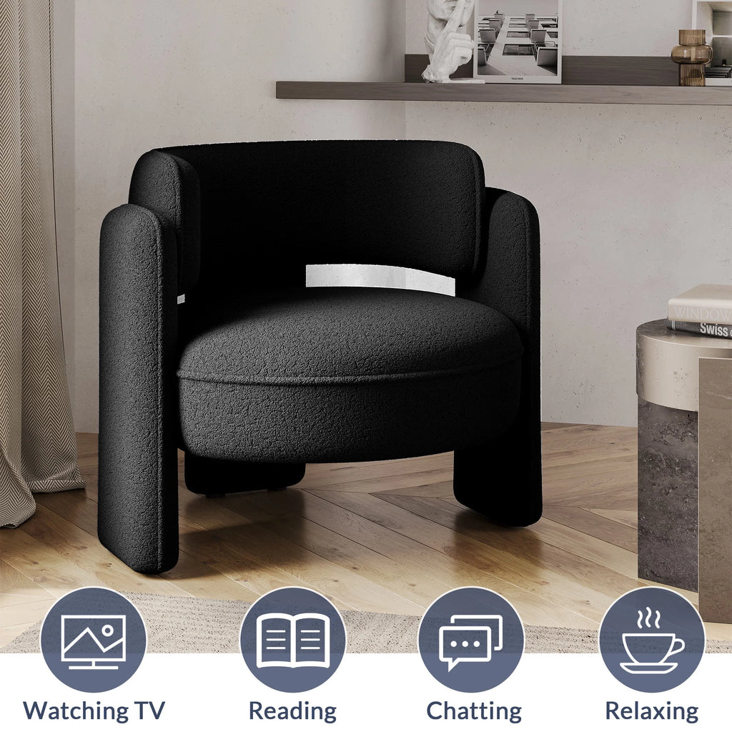 BELLEZE Sherpa Boucle Chair, Modern Barrel Accent Chair Comfy Round Upholstered Armchair Accent Side Chair for Living Room, Bedrooms, Corner - Quinton��White��