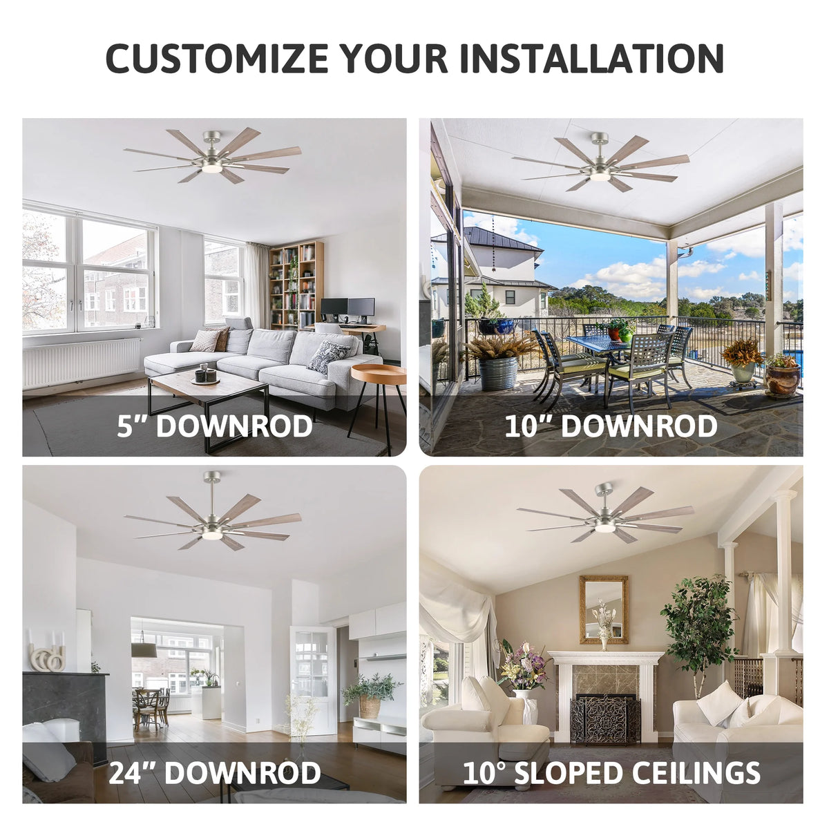 Bestco 60" Ceiling Fan with Light Kit and Remote Control for Farmhouse Living Room