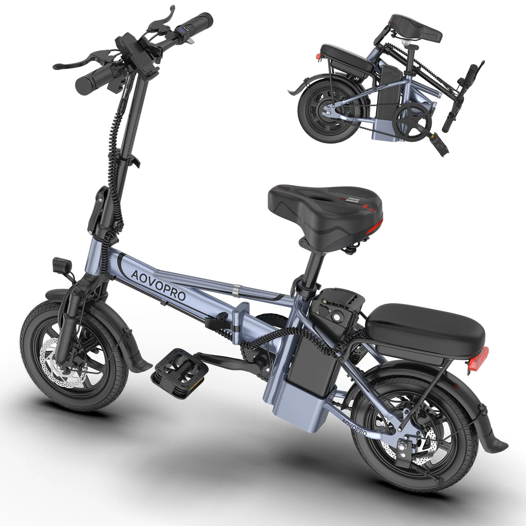 AOVOPRO EB60 Electric Bike 500W 48V, 14' Mini Ebike for City Commuter, Folding Electric Bicycle for Adult with Two Seats UL2849