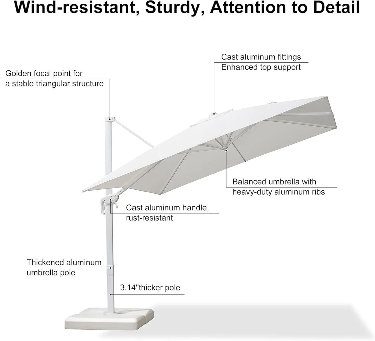 PURPLE LEAF 9 �� 11.5 FT Patio Umbrella White Cantilever Offset Umbrella Rectangle Outdoor Umbrella with 360�� Rotation for Garden Deck Pool, Beige