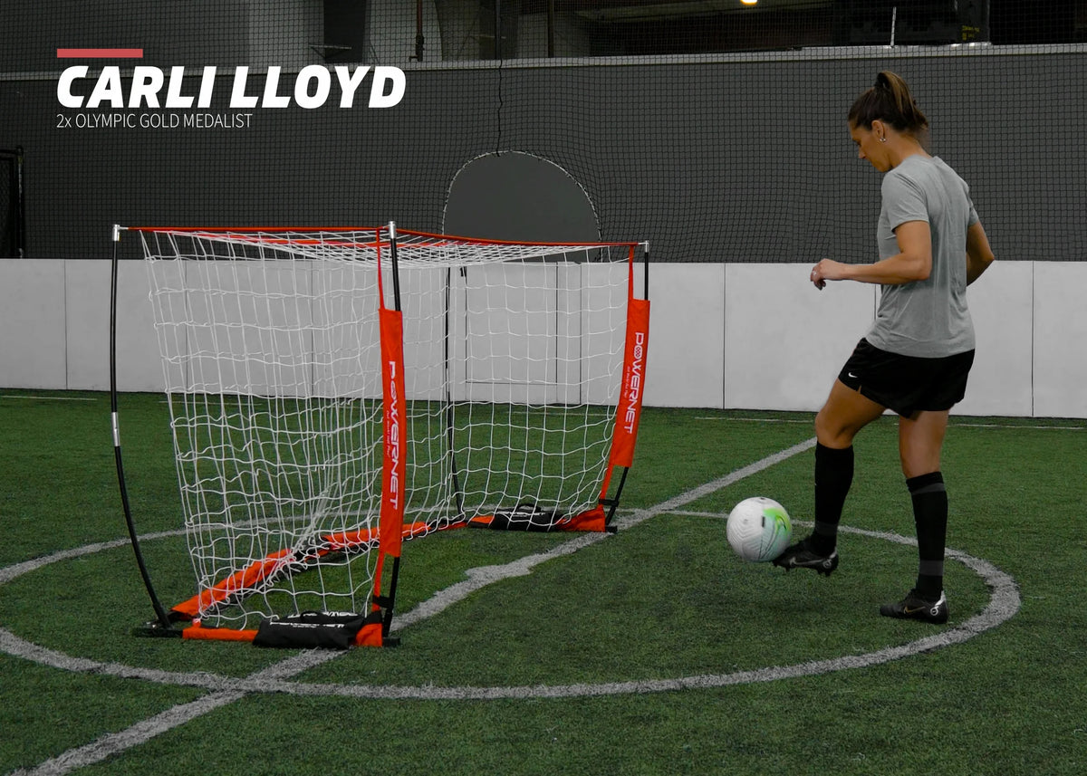 PowerNet 8x4 Ft Soccer Goal Portable Bow Style Net and Large Ball Carry Bag Bundle | Quick Setup Ultra Portable | Full Size Framed Soccer Goal | Perfect for Teams and Coaches
