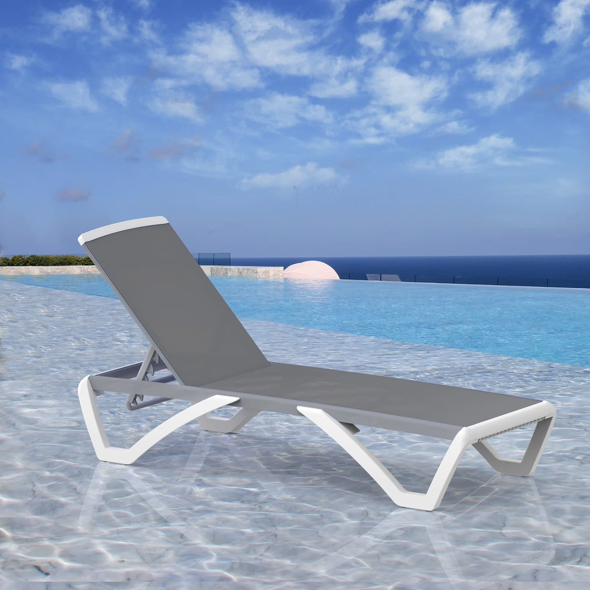 Domi Outdoor Living Chaise Lounge Chair Aluminum Adjustable Pool Lounge Chair��With All-Weather Textilene for Deck, Lawn, Backyard ��1 Grey Chair��