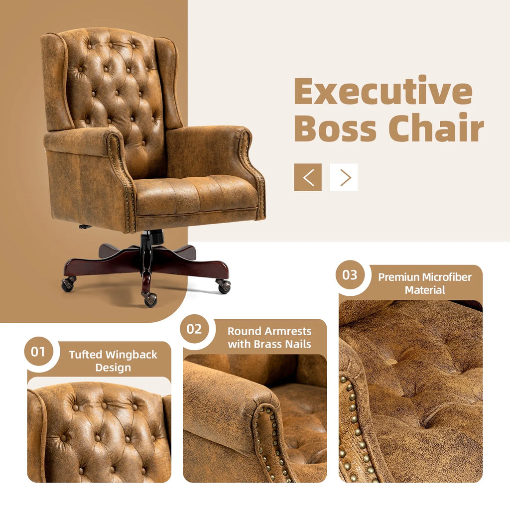 Homhum Classic Boss Office Chair, High Back Faux Leather Swivel Desk Chair, Adult, Brown