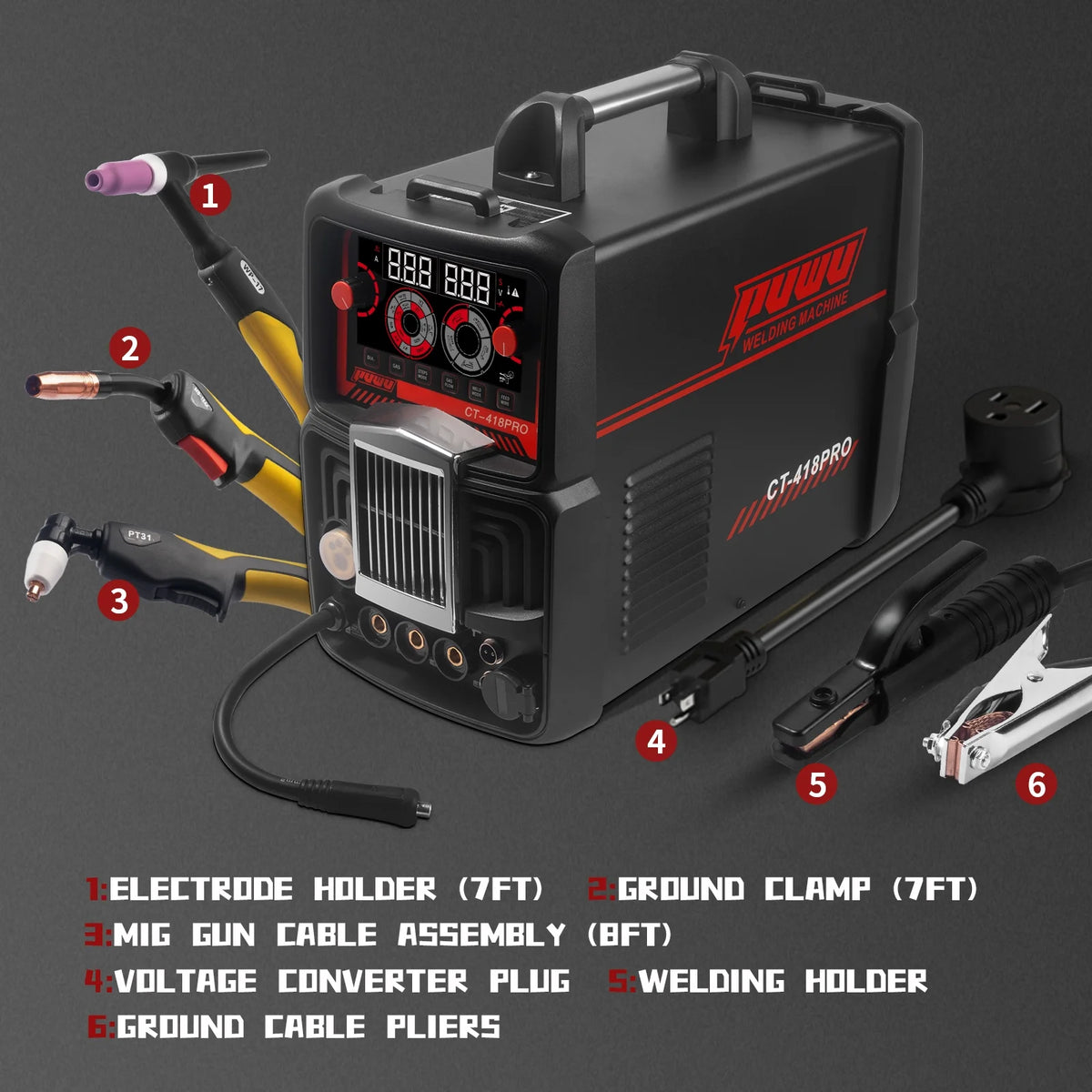 Plasma Cutter Welder Gas MIG/Gasless MIG/Lift TIG/Stick/CUT 5 in 1 Welding Machine with 110V/220V Dual Voltage,Thermal Protection IGBT Inverter LED Digital Display Multi Process Welder