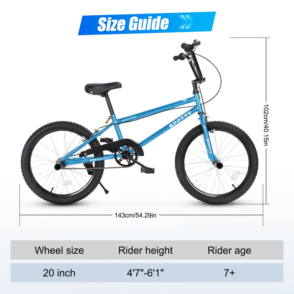 SPPTTY 20" Freestyle BMX Bike with 4 Pegs,Kids Bicycle for Teen Beginner, Age 7-14 Years,Multicolor