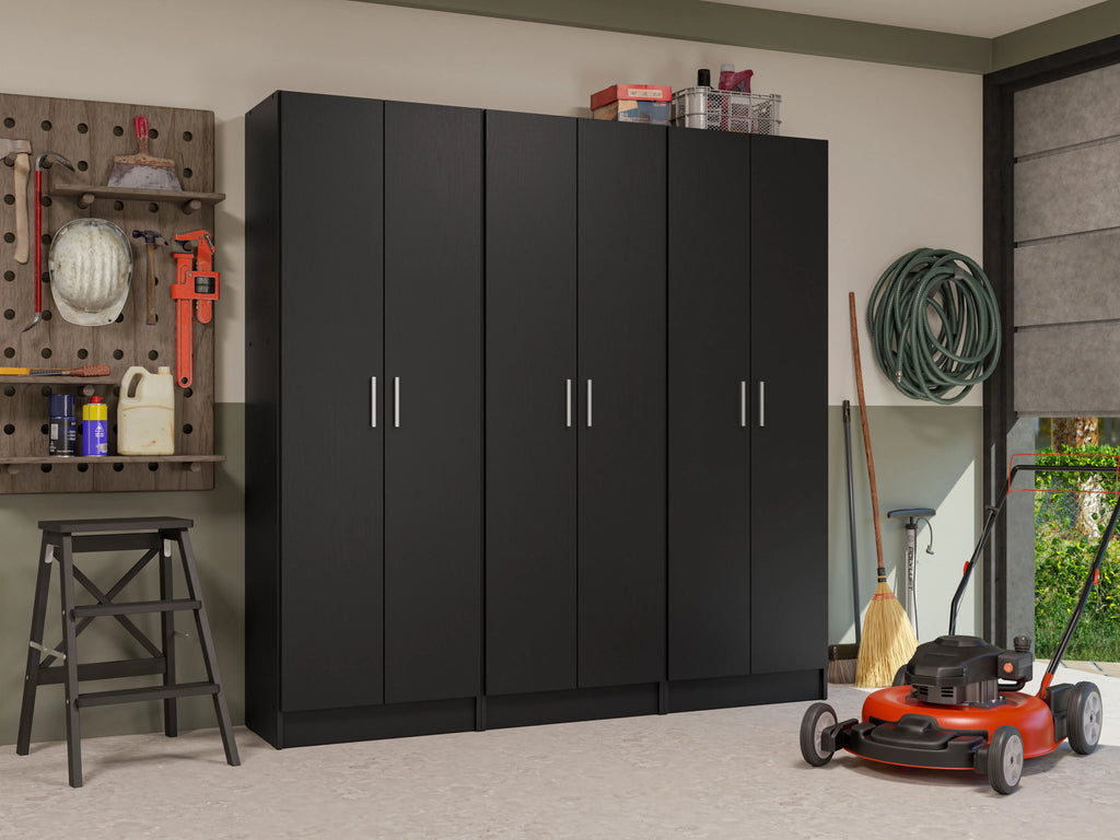 Madesa Garage Set 3 Pantry Storage Cabinet with 15 Utility Shelves 71"L Wooden Organization Unit for Garage - White