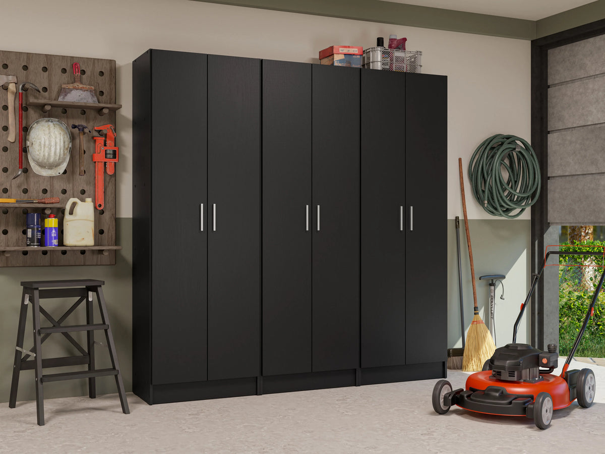 Madesa Garage Set 3 Pantry Storage Cabinet with 15 Utility Shelves 71"L Wooden Organization Unit for Garage - White