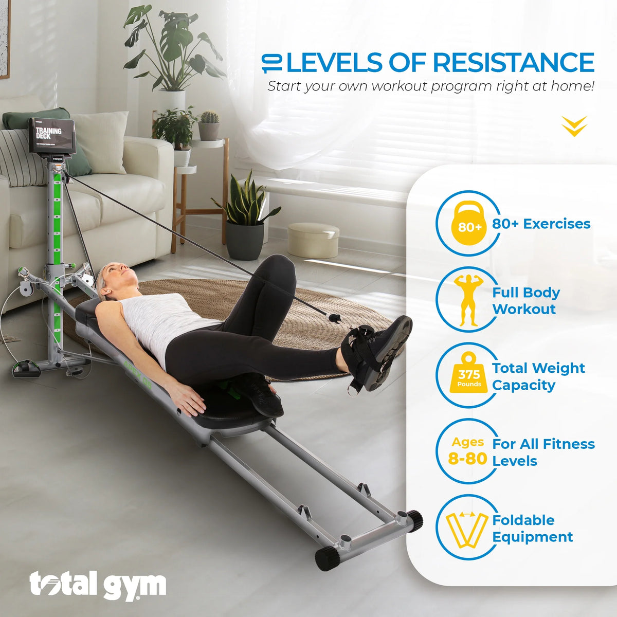 Total Gym APEX G5 Home Fitness Incline Weight Trainer Equipment w/ 10 Resistance Levels
