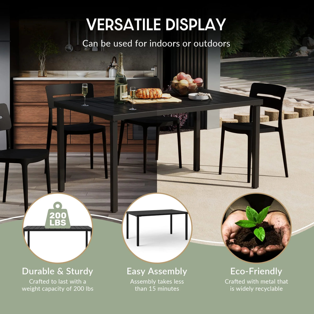 WestinTrends Playa 59" Iron Metal Outdoor Rectangular Patio Dining Table For 6, Olive Green