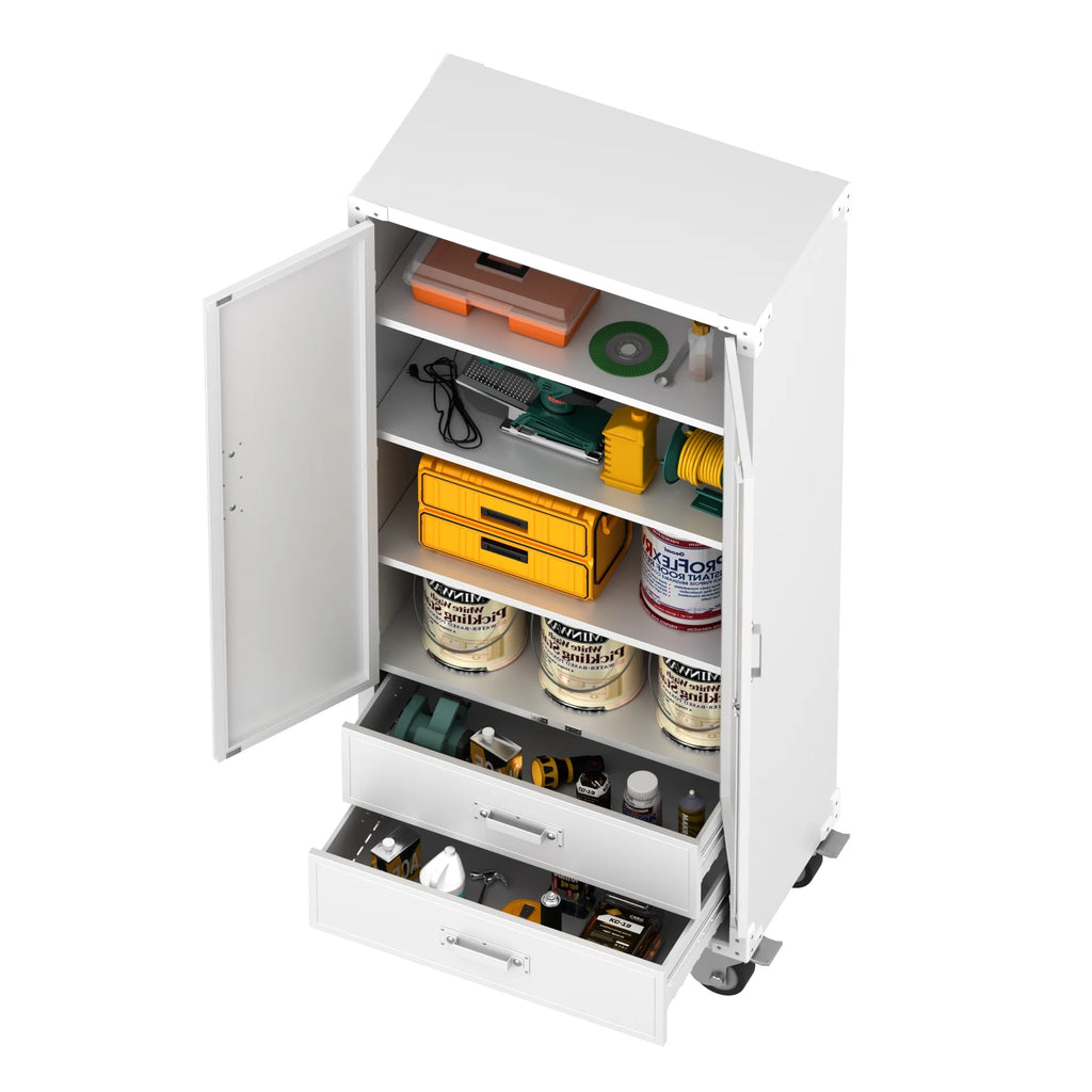 SUPEER 71" Metal Storage Cabinets with Wheels and Pegboards, Industrial Cabinet with 2 Drawers and 2 Adjustable Shelves,, Assembly Required