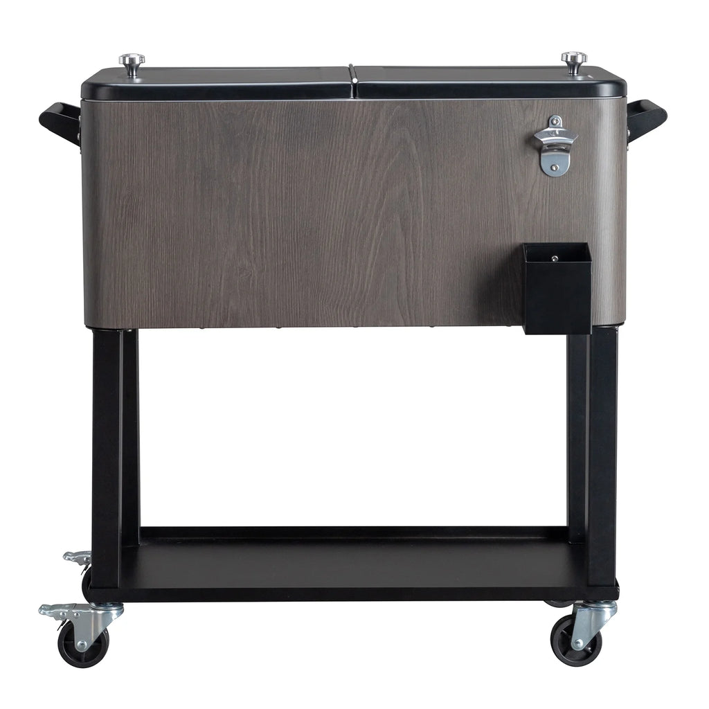 EasingRoom Iron Spray Plastic Patio Cooler Cart with Tray Cooler with Shelf Green