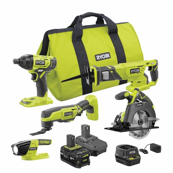 ONE+ 18V Cordless 5-Tool Combo Kit with One 4.0 Ah Battery, One 1.5 Ah Battery, 18V Charger, and Bag
