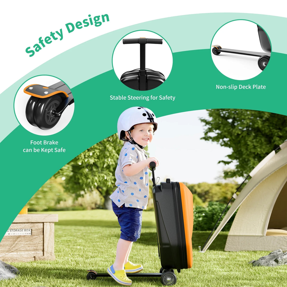 TABU Scooter Luggage for Kids & Adults, Carry on Luggage with Wheels for Kids Ages 6-15,Blue