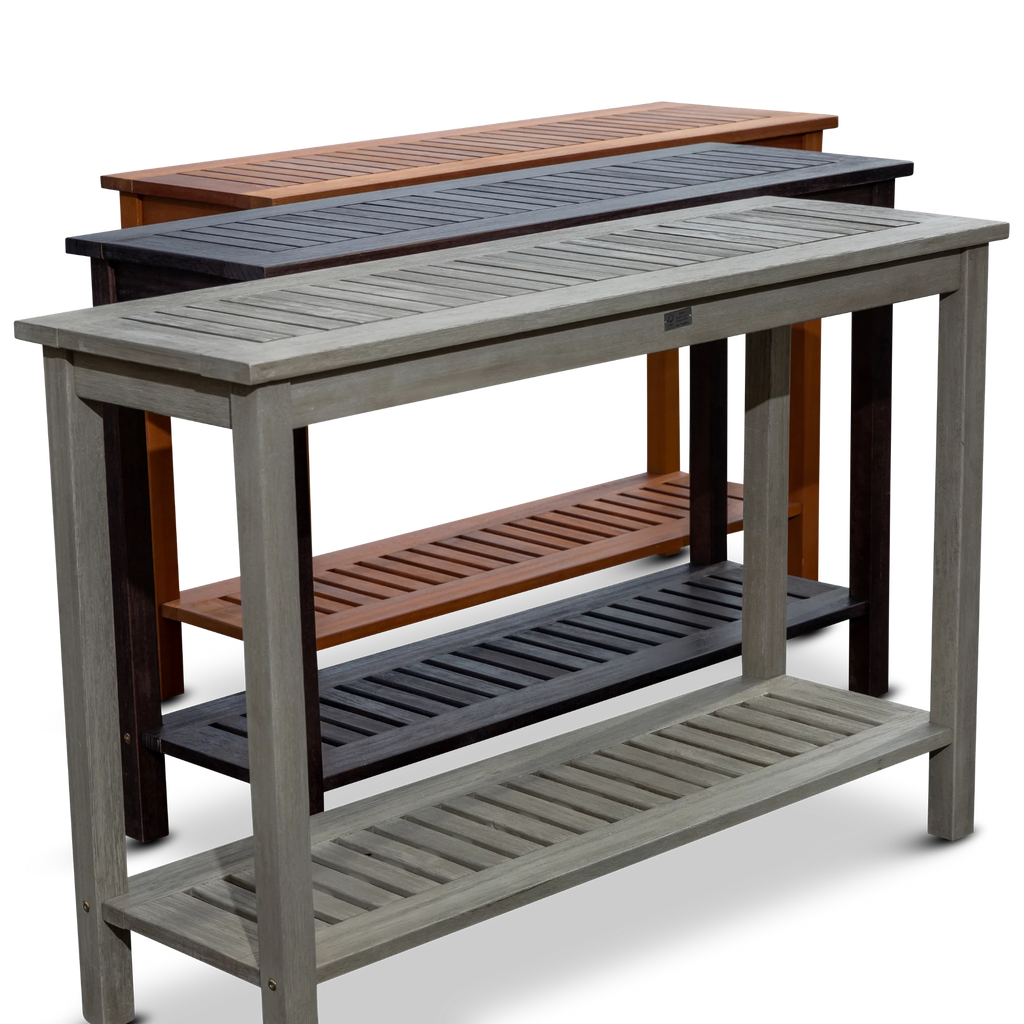 DTY  Outdoor Living Longs Peak Eucalyptus Console Table Silver Gray