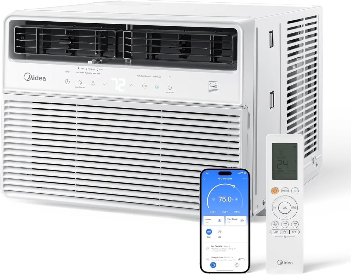 Midea MAW14S1VWT-T 14,000 BTU Smart Inverter Window AC Unit w/ APP, Remote, Cools up to 700 Sq Ft, White