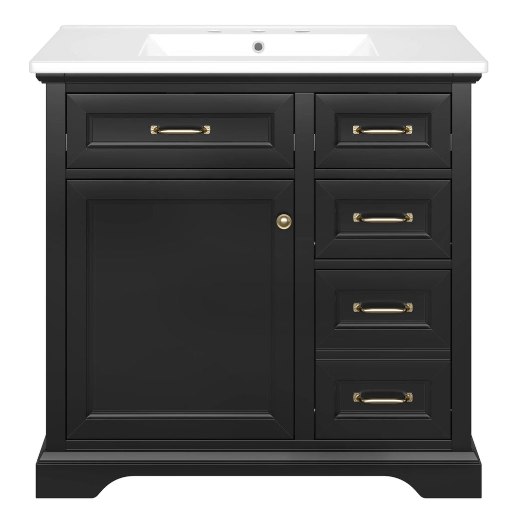 Christopher Knight Home 36" Bathroom Vanity with Sink, Tip-out Drawers, Soft-Close Doors, Grey