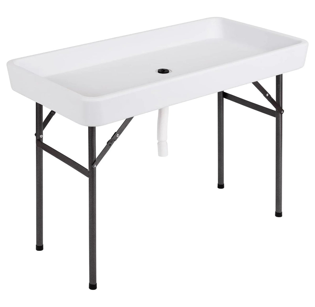 Folding Ice Cooler Table - Portable Beverage Cooler, Buffet Server with Skirt & Drain - Party, Picnic, BBQ, Camping - White 24 in x 47.5 in x 32.5 in