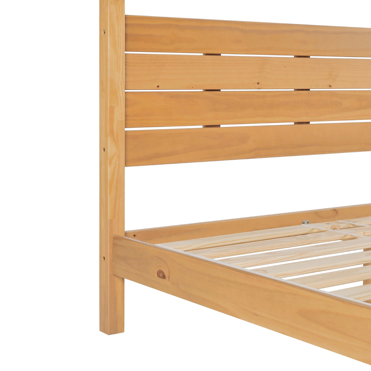 Walker Edison Minimalist Slatted Wood Queen Canopy Bedframe, Natural Pine