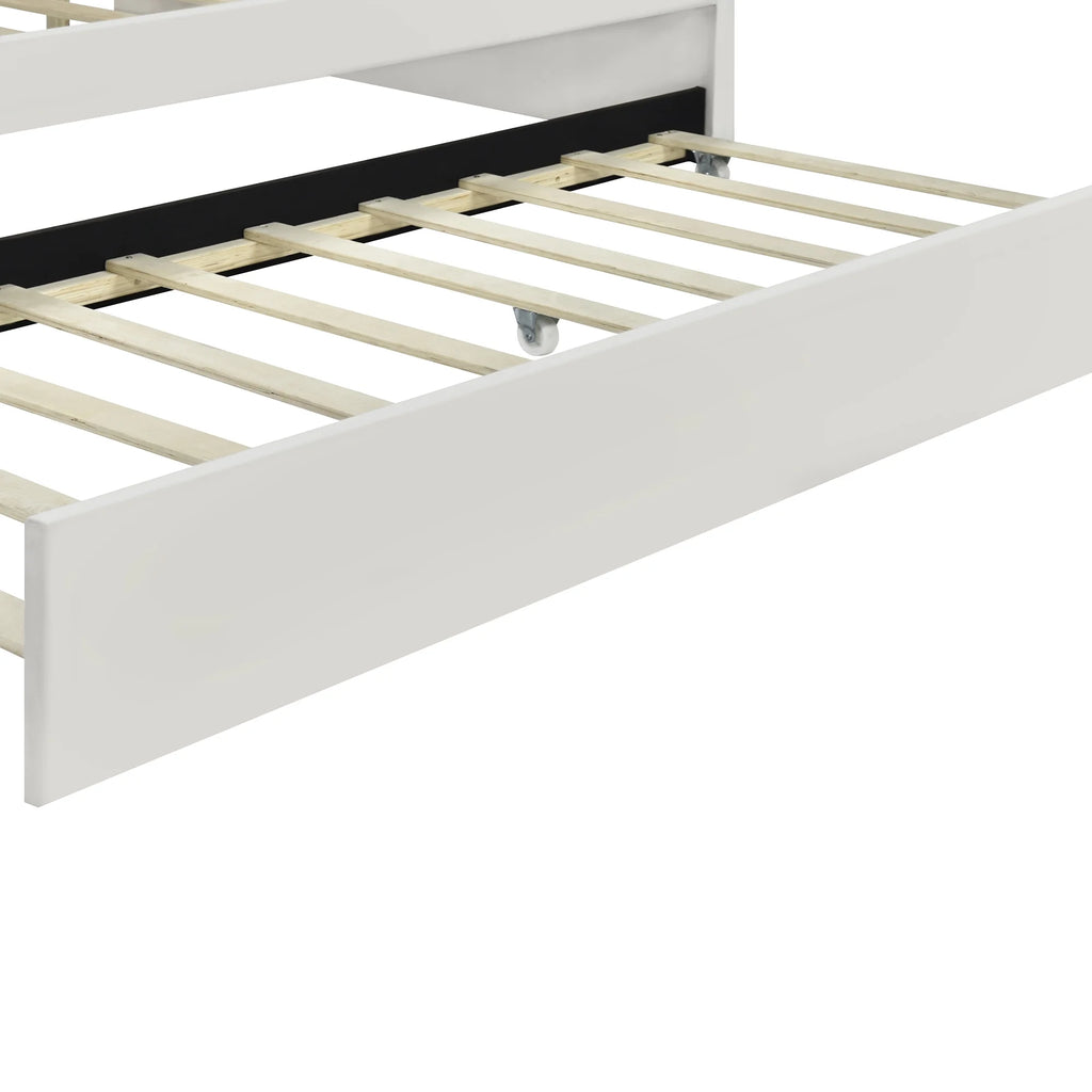 EUROCO Upholstery Full Size Platform Bed, Upholstered Daybed with Headboard and Trundle, Beige