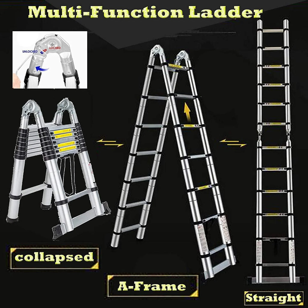 Bowoshen Telescopic Loft Ladder 16.5Ft Extendable Collapsible Step Ladders Securing Bolt 330lb Loading EN131 Certified