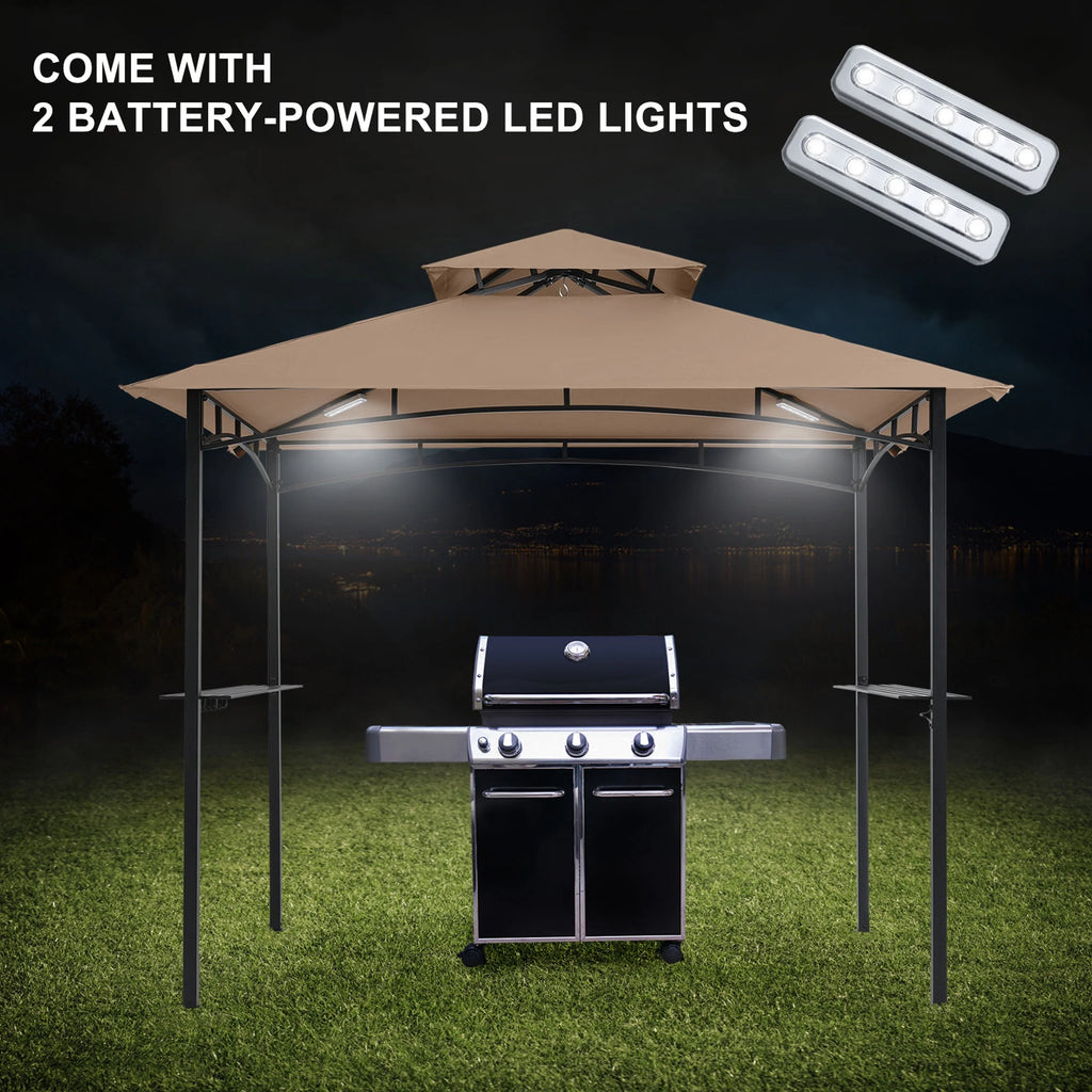 MASTERCANOPY 8' x 5' Grill Gazebo Outdoor BBQ Gazebo Canopy with LED Lights for Patio, Brown