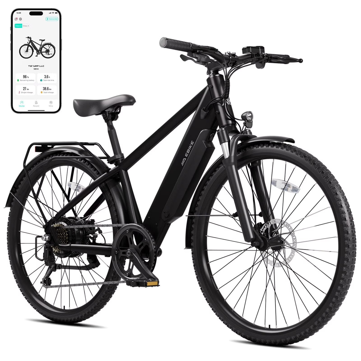 TST Electric Bike for Adults 26", Peak 750W Electric Bicycles with Fenders and Rear Rack, 60miles Long Range, E-Mountain Bike, 7-Speed, 10.4AH Battery, UL2849, APP Control