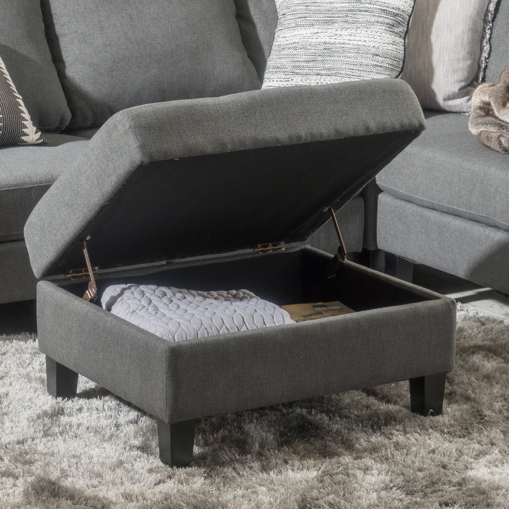 Noble House Sahara Fabric Storage Ottoman, Dark Grey