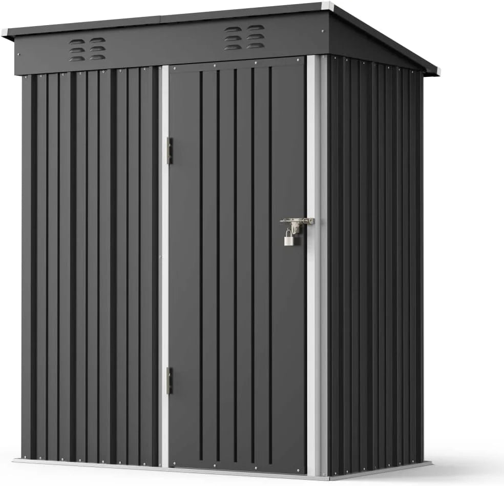 5'x3' Outdoor Storage Shed, Lofka Metal Storage Tool Shed with Single Lockable Door, for Bike| Garden Tools| Patio, Grey