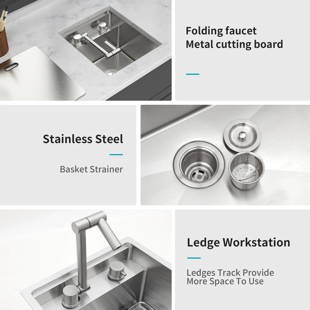 15" Undermount bar Sink with folding faucet - 15*17 inch Single Bowl 16 Gauge Stainless Steel Kitchen Sinks
