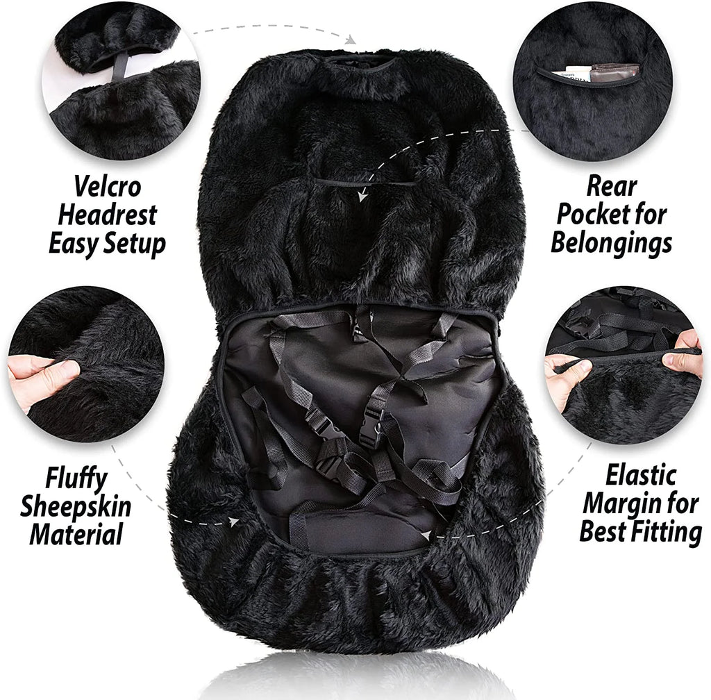 Zone Tech Genuine Sheepskin Ivory Car Seat Cover, Fluffy Luxury Wool Front Seat Covers, Universal Fits Car, Truck, SUV, & Van