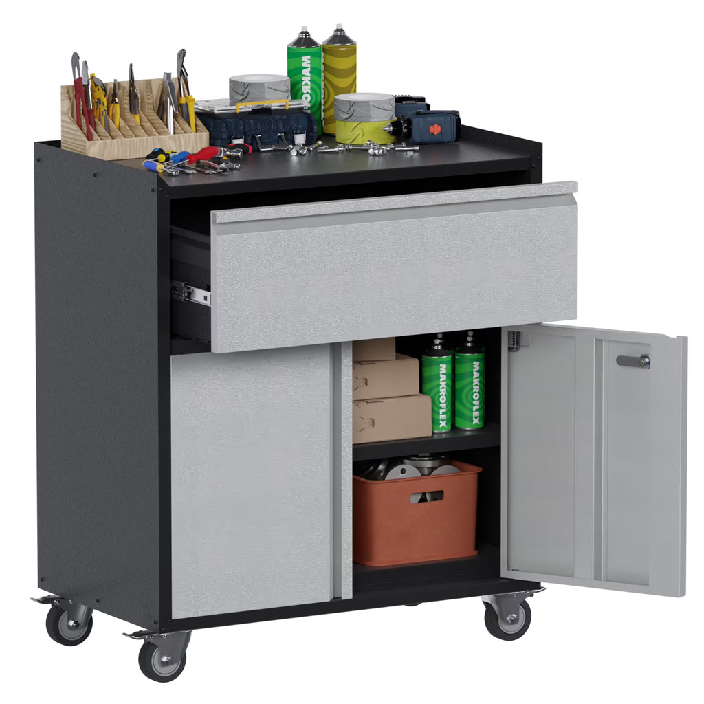 Aobabo Metal Storage Cabinet with Lock,Garage Storage Cabinet with Wheels,72In Steel Storage Cabinet for Garage Home Storage, Black Required-Assembly