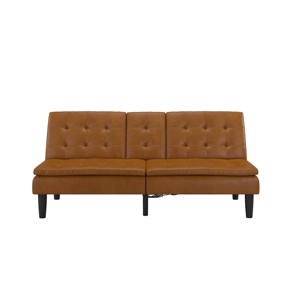 Mainstays Memory Foam 71.5" Futon with Cupholder and USB, Black Faux Leather