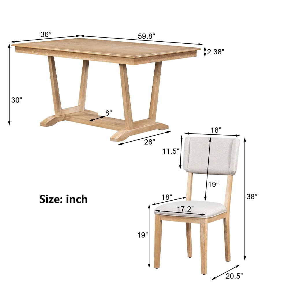 5 Piece Dining Table Set, Atumon Dining Table Set for 4, Wood Dining Room Set with 1 Table and 4 Upholstered Chairs, Farmhouse Dining Table Set for Kitchen Dining Room Apartment, Natural