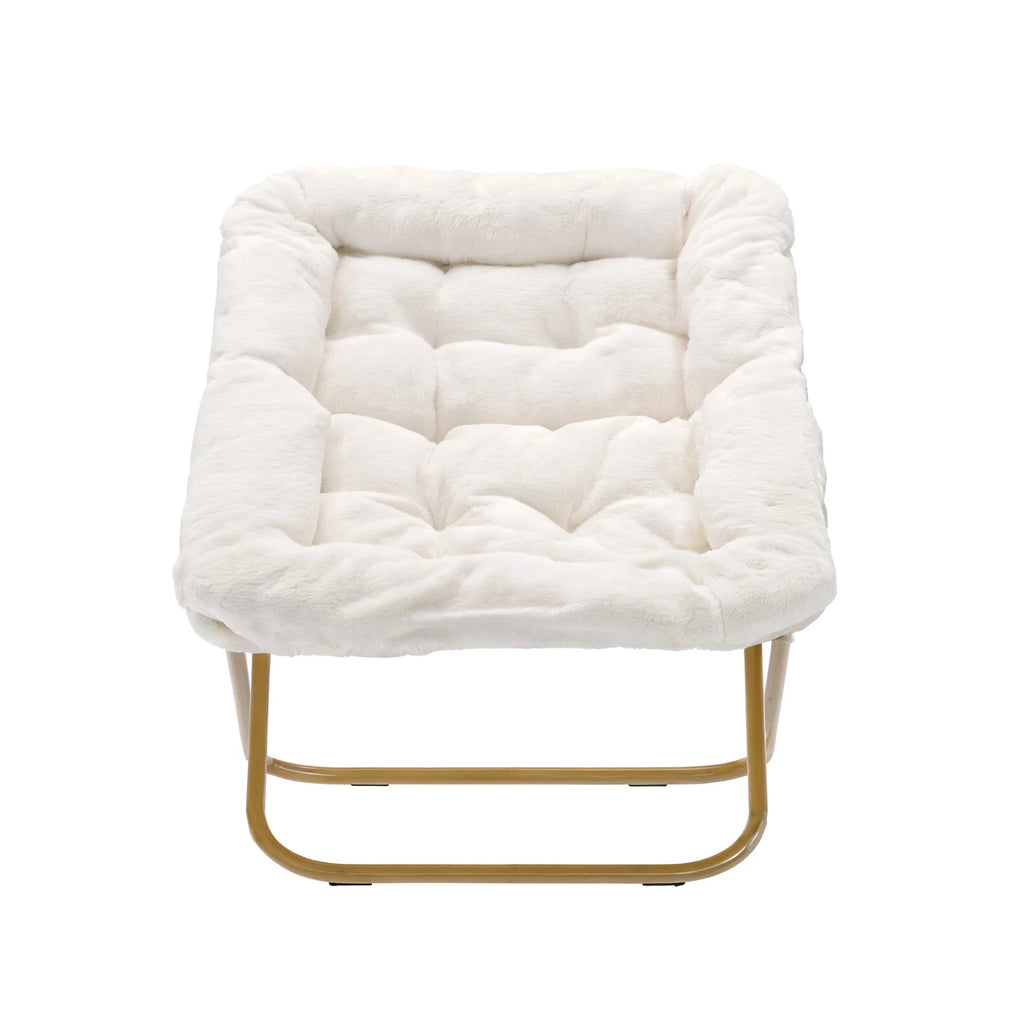 Emma + Oliver Oversized Faux Fur Folding Saucer Chair for Dorm, Bedroom, Black Faux Fur/Black Frame