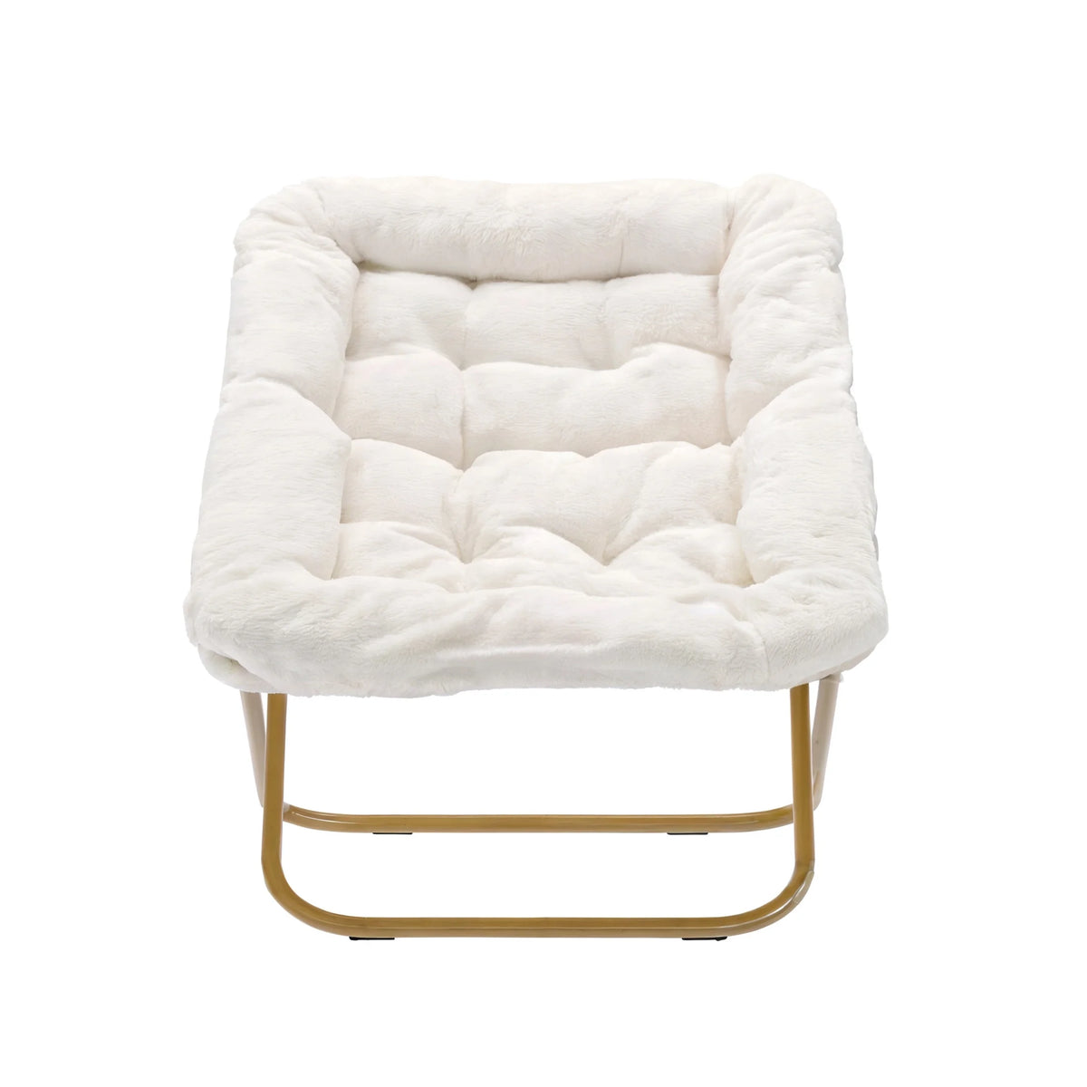 Emma + Oliver Oversized Faux Fur Folding Saucer Chair for Dorm, Bedroom, Black Faux Fur/Black Frame