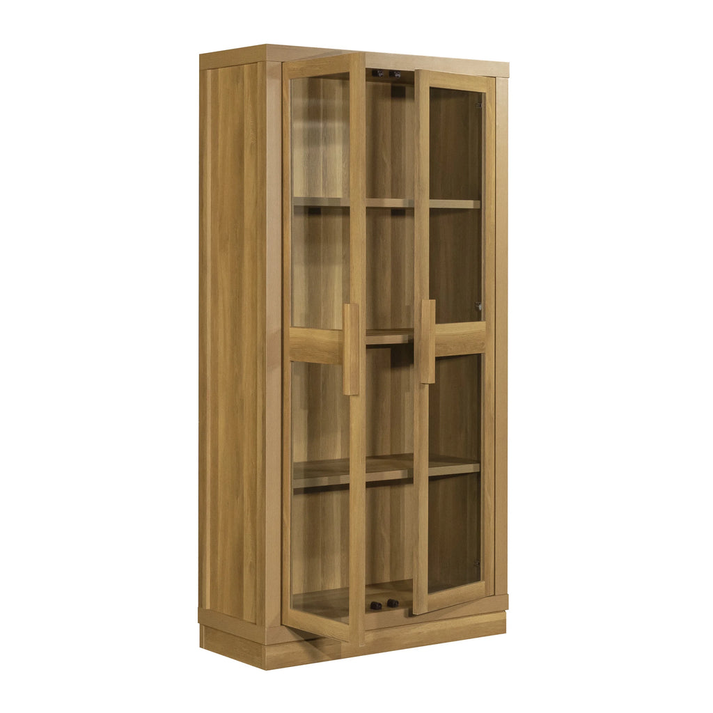 Better Homes & Gardens Ezra Glass Door Storage Accent Cabinet, Warm Walnut finish