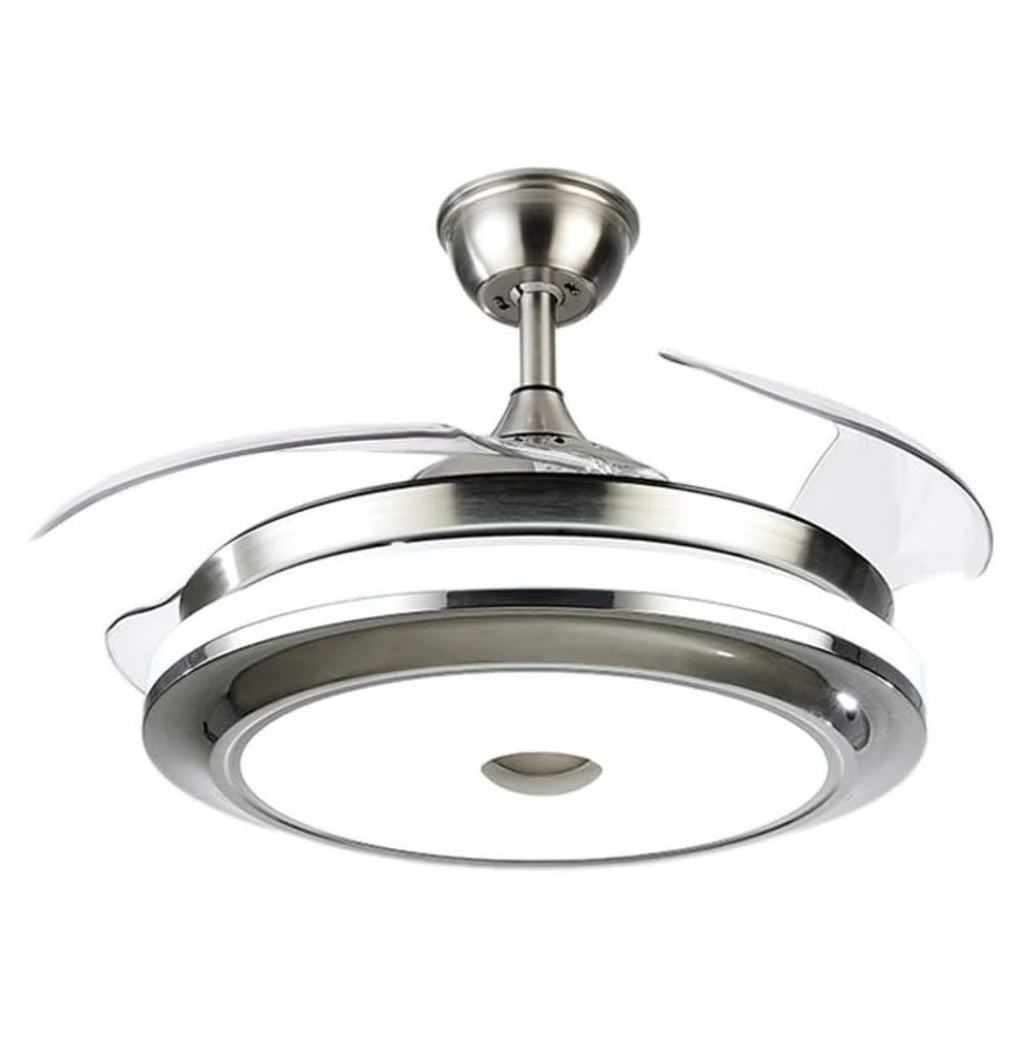 XylehR 42" Modern Ceiling Light with Fans Control, 4 Retractable Blades with 3 Light Color Change Ceiling Fan for Living Bedroom Restaurant, Silver Color with Silent Motor (42In-1 Update)