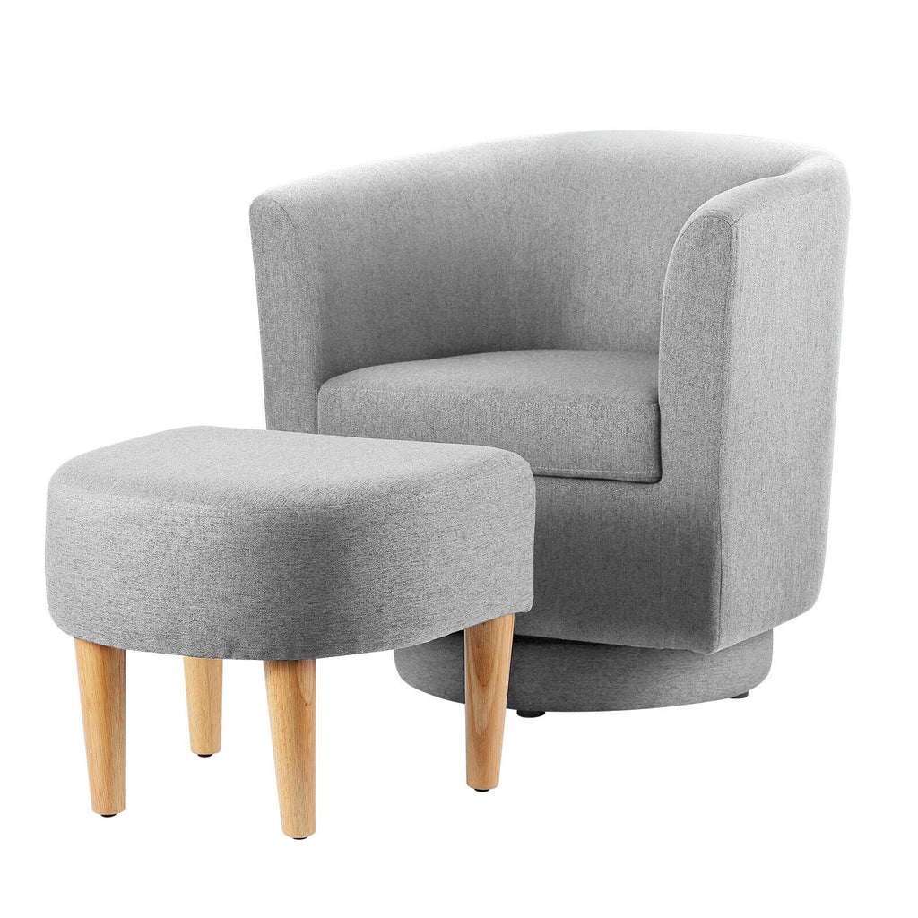 Dazone Swivel Armchair & Ottoman Set, Modern Accent Upholstered Single Sofa Chair With Footstool, 360°Rotating Armchair and Footrest Set, Club Tub Chair for Living Room Bedroom Reading Room,Gray