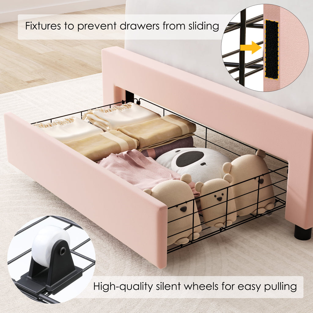 Homfa Twin Bed Frame with Storage & LED Light, Velvet Upholstered Platform Twin Bed with Adjustable Petal Headboard, Beige