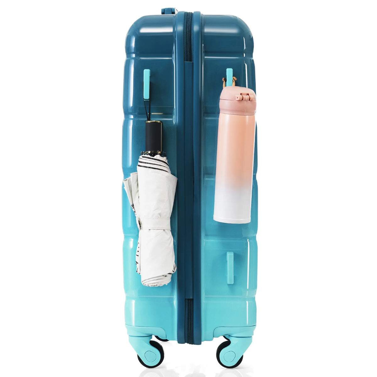 PAPROOS 3-Piece Luggage Set (20''/24''/28''), Hardshell Lightweight Suitcase with USB Port and Side Hooks, Travel Luggage with TSA-Lock, Hardside Rolling Luggage for School, Travel, Pink