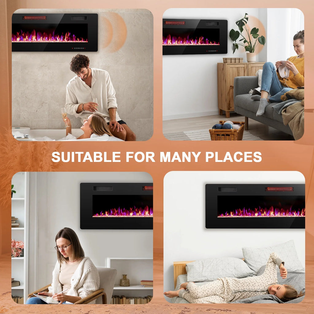 KISSAIR 60�� Indoor Electric Fireplace Ultra Thin Fireplace, Wall Mounted Recessed Fireplace with Multiple Colors