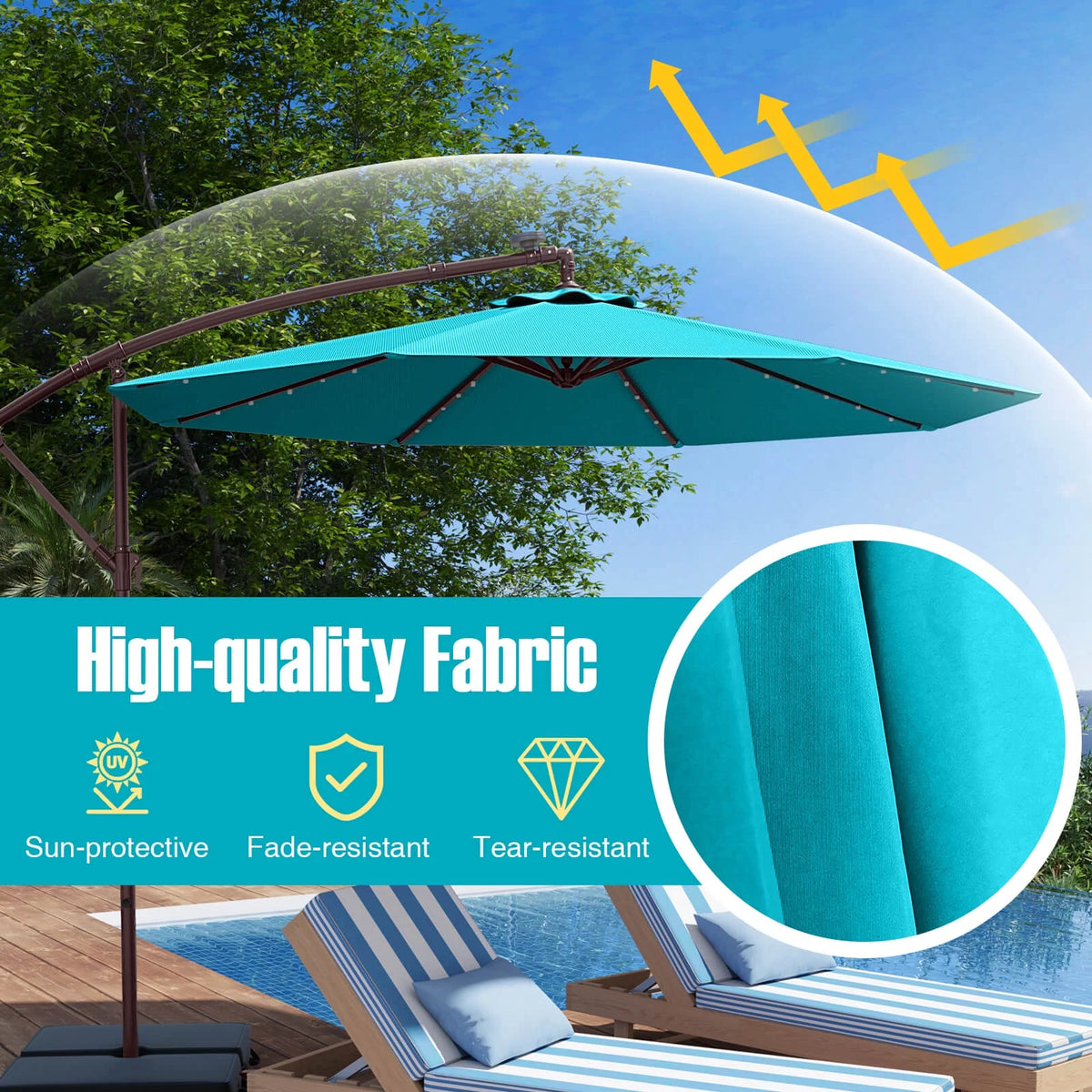 Costway 98.40" Navy Cantilever Patio Umbrella, Base-Included