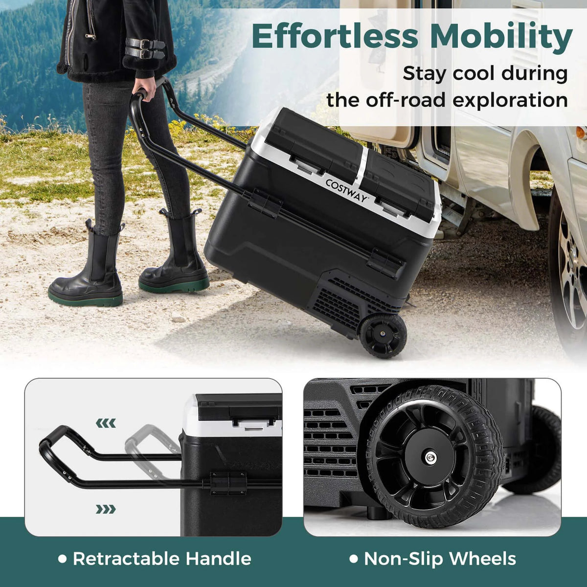 Costway Dual Zone 12V Car Refrigerator 53QT Portable Compressor Fridge Freezer (-4�H~68�H)  for RVs Black