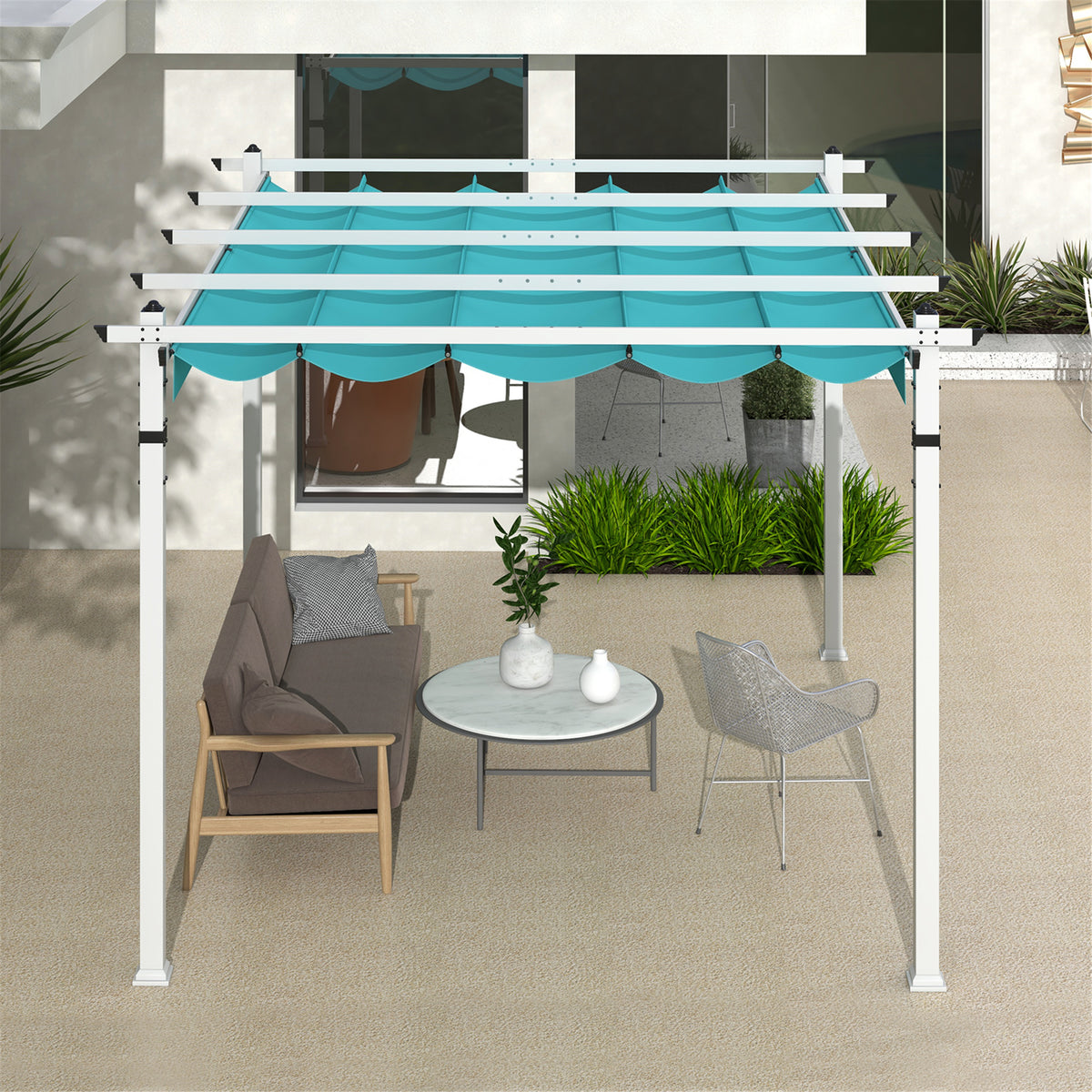 Gymax 12' x 10' Outdoor Pergola w/ Retractable Canopy Aluminum Frame Anchors Patio Grey