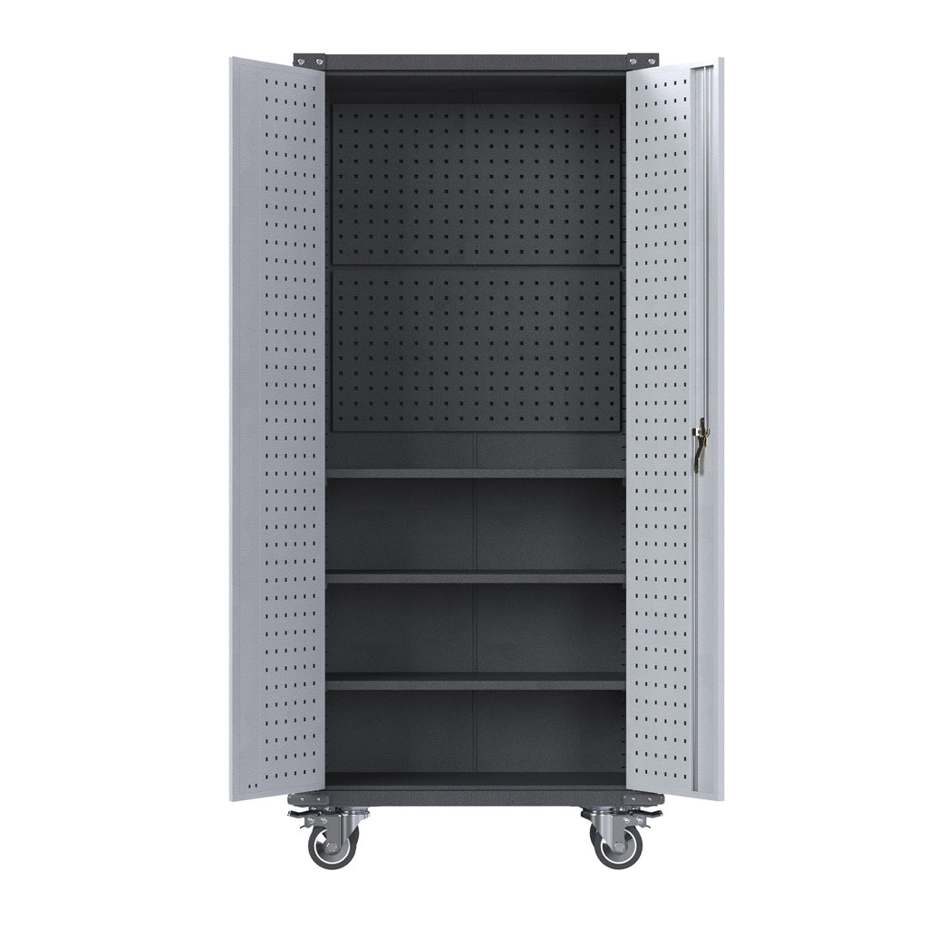 SUPEER 71" Metal Storage Cabinets with Wheels and Pegboards, Industrial Cabinet with 2 Drawers and 2 Adjustable Shelves,, Assembly Required